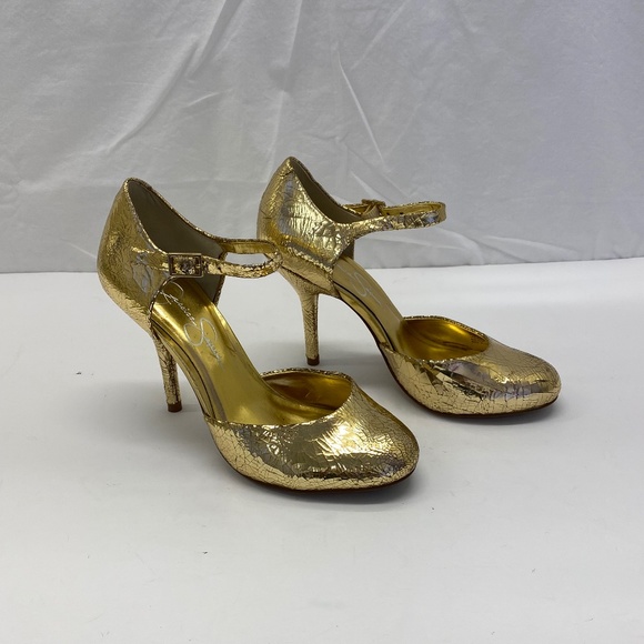 Jessica Simpson Gold Crackle Leather Heels Size: 5.5 - Picture 5 of 10